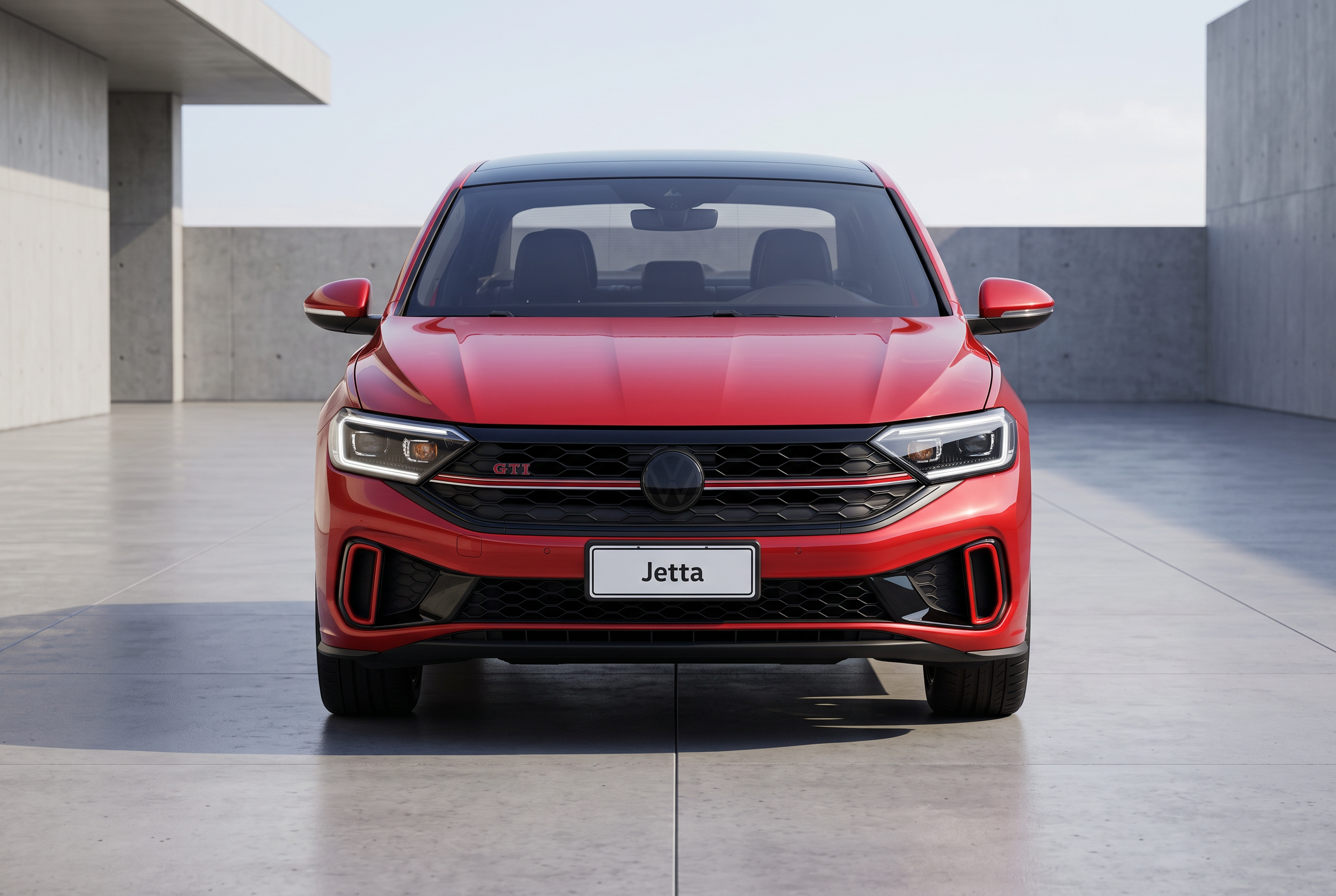 Volkswagen Jetta GLI Vermelho Kings, visto de frente — imagem ilustrativa baseada nas referências enviadas